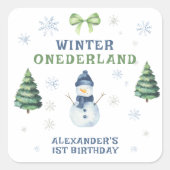 Winter Onederland Snowman 1st Birthday  スクエアシール (正面)