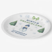 Winter Onederland Snowman 1st Birthday  ペーパープレート (アングル)