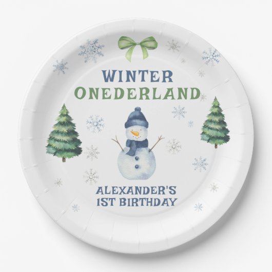 Winter Onederland Snowman 1st Birthday  ペーパープレート (正面)