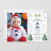 Winter Onederland Snowman 1st Birthday  招待状 (正面)