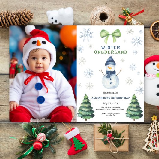 Winter Onederland Snowman 1st Birthday  招待状