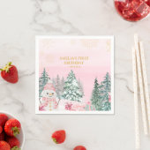 Winter ONEderland Snowman Girl 1st Birthday Pink スタンダードカクテルナプキン (インサイチュ)