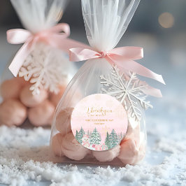 Winter ONEderland Snowman Girl Birthday Pink  ラウンドシール