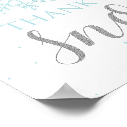 Winter Onederland Thank You blue silver snowflake ポスター (角)