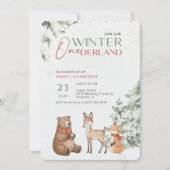 Winter Onederland Watercolor Animal First Birthday 招待状 (正面)