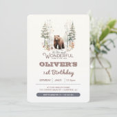 Winter Onederland Woodland子供の誕生日写真 招待状 (スタンド正面)
