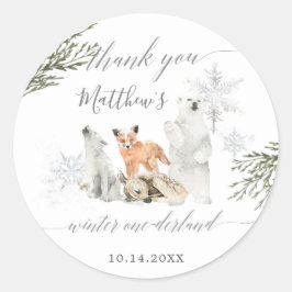 Winter Onederland Woodland Animal Thank You ラウンドシール