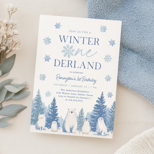Winter Onederland Woodland Animals 1st Birthday 招待状