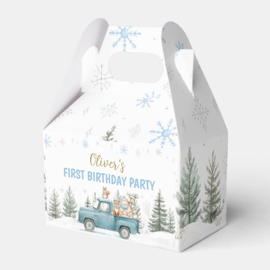 Winter Onederland Woodland Animals Birthday フェイバーボックス (正面サイド)
