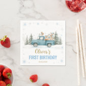 Winter Onederland Woodland Animals Birthday Napkin スタンダードカクテルナプキン (インサイチュ)