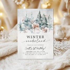 Winter ONEderland Woodland Forest 1st Birthday 招待状