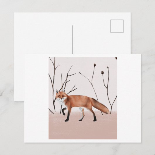 Winter orange fox walking in a portrait ポストカード (正面/裏面)