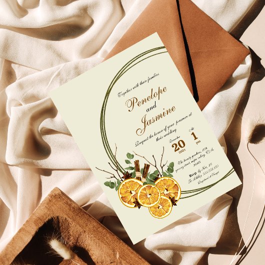 Winter oranges slices citrus wedding 招待状