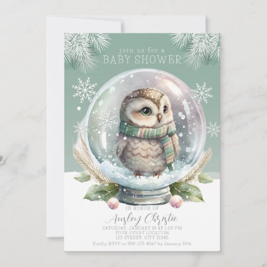 Winter Owl Baby Shower Invitation Boy or Girl Snow シーズンカード (正面)