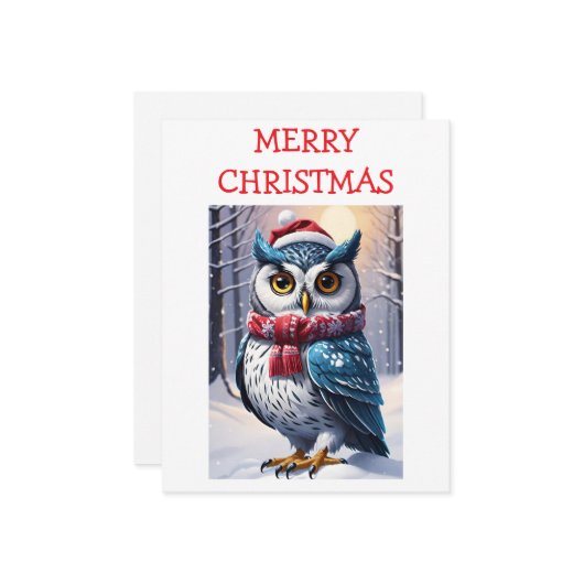 Winter Owl Christmas Wishes カード (正面/裏面インサイチュ)
