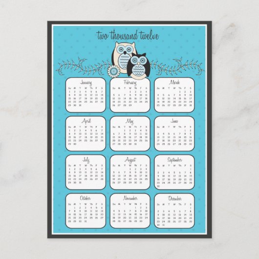 Winter Owls 2012カレンダーはがき ポストカード (正面)