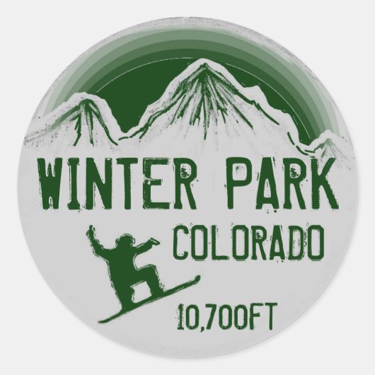 Winter Park Coloradoグリーンスノーボードアートステッカー ラウンドシール (正面)