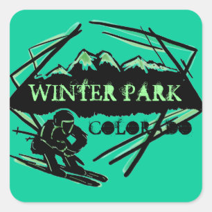 Winter Park Coloradoスキーグリーンマウンテンスタンプ スクエアシール