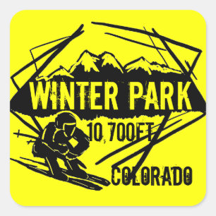 Winter Park Coloradoスキー標高イエローステッカー スクエアシール