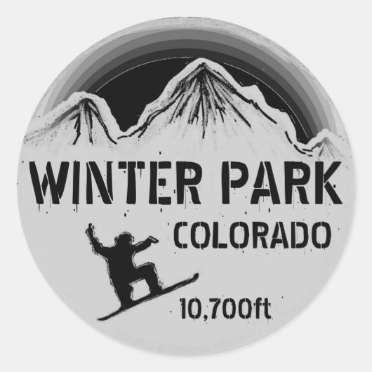 Winter Park Coloradoブラックスノーボードアートステッカー ラウンドシール (正面)