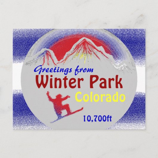 Winter Park Colorado国旗の挨拶はがきアート ポストカード (正面)