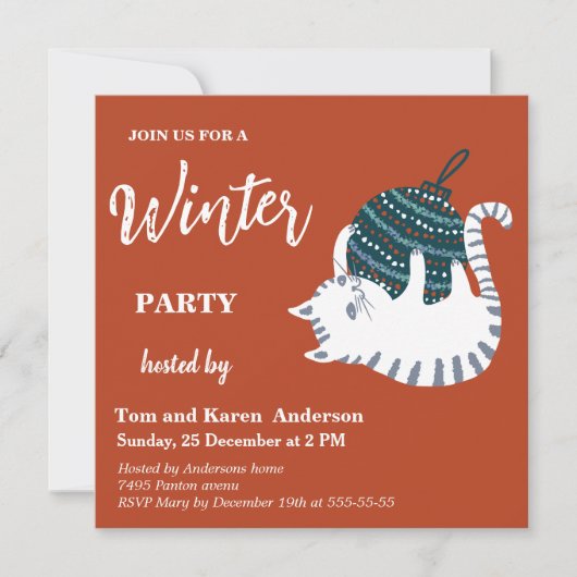 Winter Party Christmas Toy Cat 招待状 (正面)