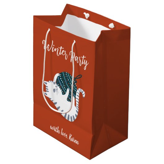 Winter Party Christmas Toy Cat Gift  ミディアムペーパーバッグ (正面アングル)