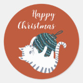 Winter Party Christmas Toy Cat Gift  ラウンドシール (正面)