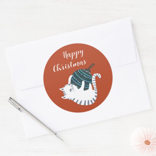 Winter Party Christmas Toy Cat Gift  ラウンドシール (封筒)