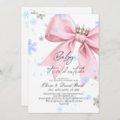 Winter Pastel Pink Bow Baby Shower 招待状 (正面/裏面)