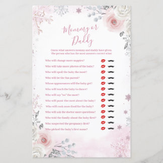 Winter Pastel Pink Snowflake Mommy or Daddy Game