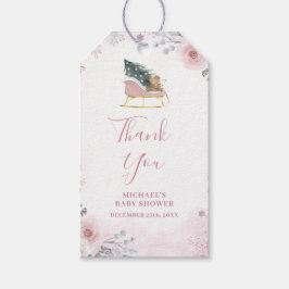 Winter Pastel Pink Snowflake Sleigh Baby Shower ギフトタグ