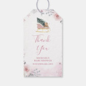 Winter Pastel Pink Snowflake Sleigh Baby Shower ギフトタグ (裏面)