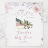 Winter Pastel Pink Snowflake Sleigh Baby Shower ワインラベル (シングルラベル)