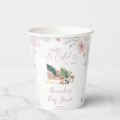 Winter Pastel Pink Snowflake Sleigh Baby Shower 紙コップ (裏面)