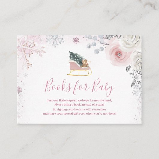 Winter Pastel Pink Snowflake Sleigh Books for Baby エンクロージャーカード (正面)