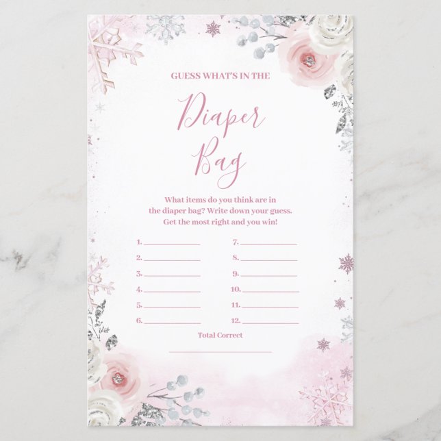 Winter Pastel Pink Snowflake What's in Diaper Bag (正面)