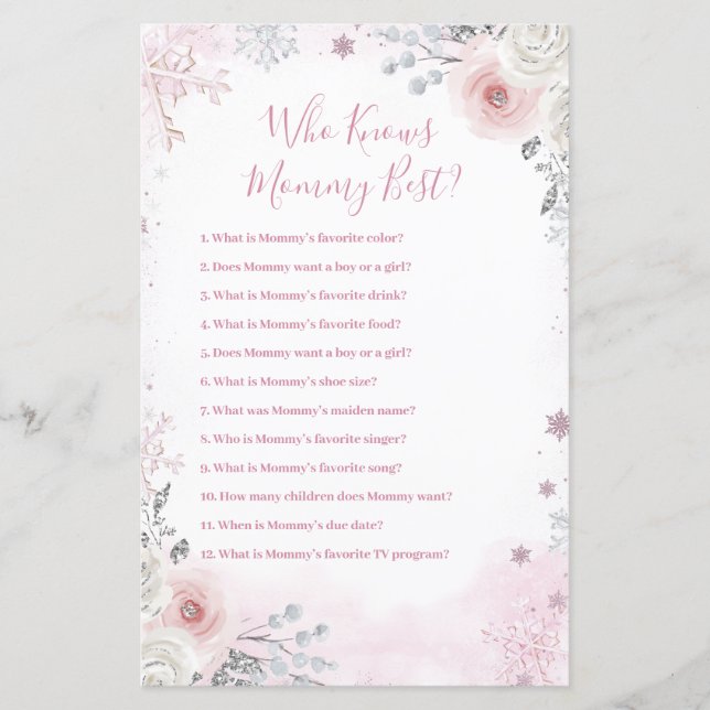 Winter Pastel Pink Snowflake Who Knows Mommy Best (正面)