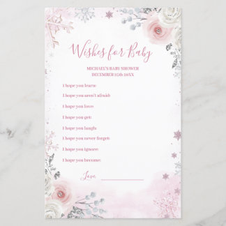 Winter Pastel Pink Snowflake Wishes for Baby Game