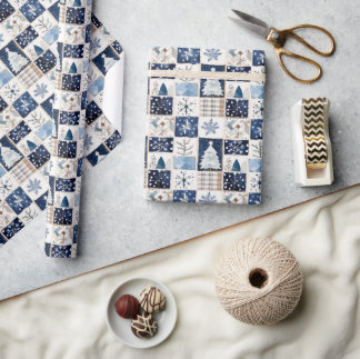 Winter Patchwork Christmas Gift Wrapping Paper ラッピングペーパー