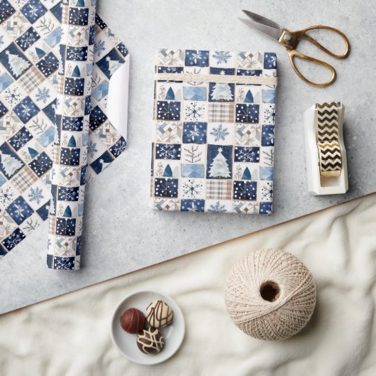Winter Patchwork Christmas Gift Wrapping Paper ラッピングペーパー (クラフト)