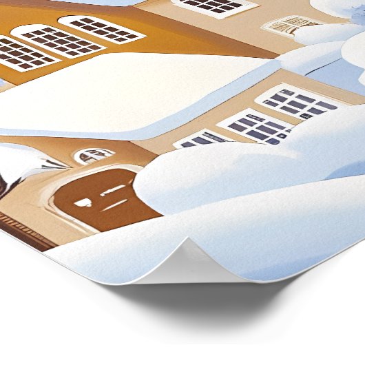 Winter Path Through Snowy Village and Trees ポスター (角)