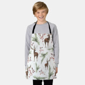 Winter Pattern Deer And Fir Needles エプロン (着用した状態)