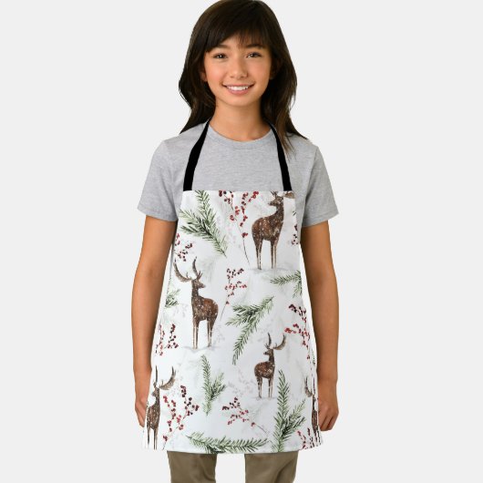 Winter Pattern Deer And Fir Needles エプロン (インサイチュ)