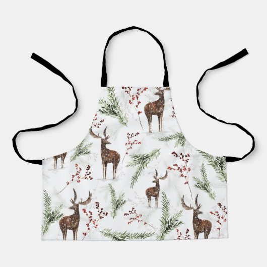 Winter Pattern Deer And Fir Needles エプロン (正面)