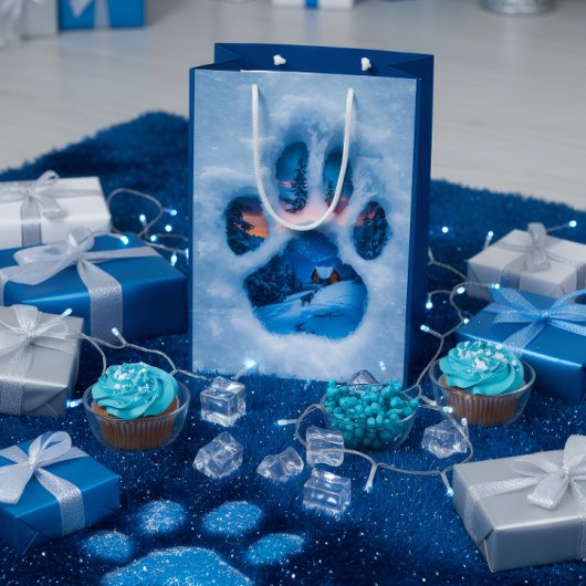 Winter Paw Print Tote Bag  ミディアムペーパーバッグ