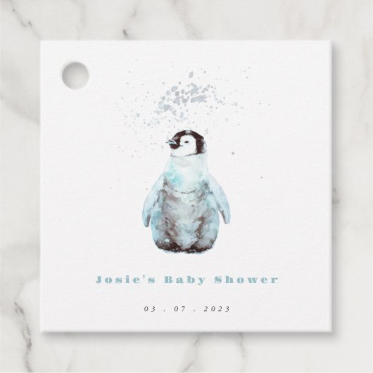 Winter Penguin Baby Shower フェイバータグ (正面)