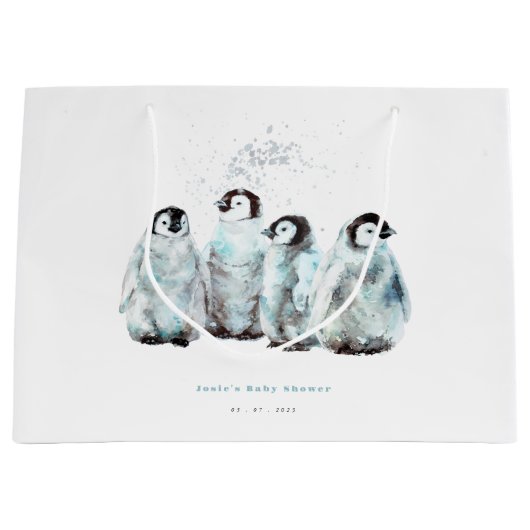 Winter Penguin Baby Shower ラージペーパーバッグ (正面)