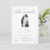 Winter Penguin Baby Shower 招待状 | スノーフレーク (スタンド正面)