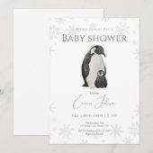 Winter Penguin Baby Shower 招待状 | スノーフレーク (正面/裏面)